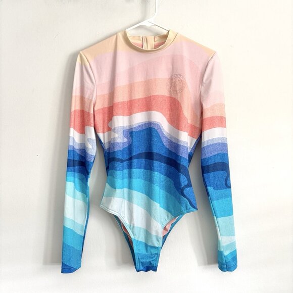 Billabong Sea Trip Long Sleeve Bodysuit Rashguard Swimsuit Women’s Size Large - Picture 2 of 7